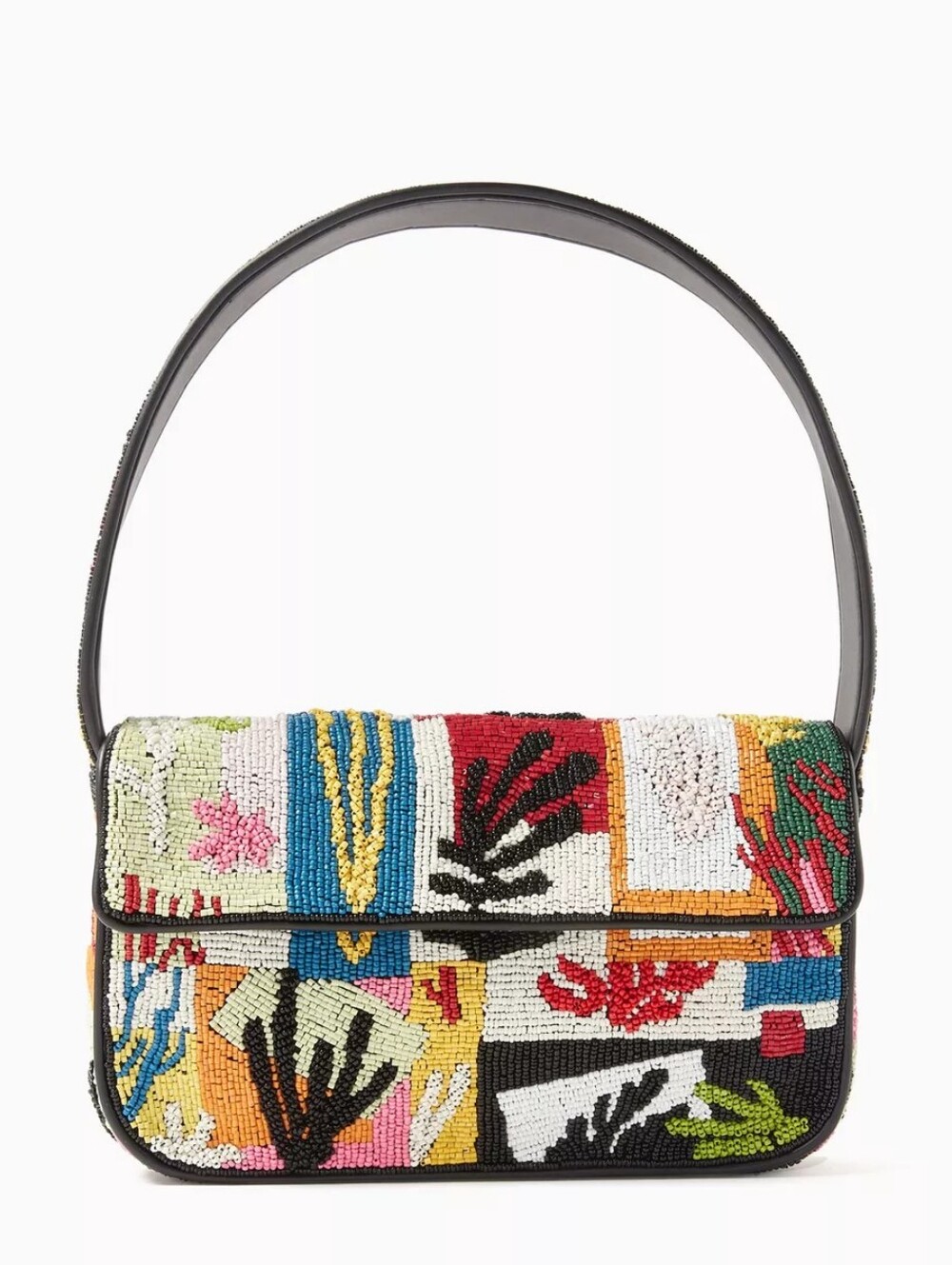 Staud tommy beaded bag in coral patchwork